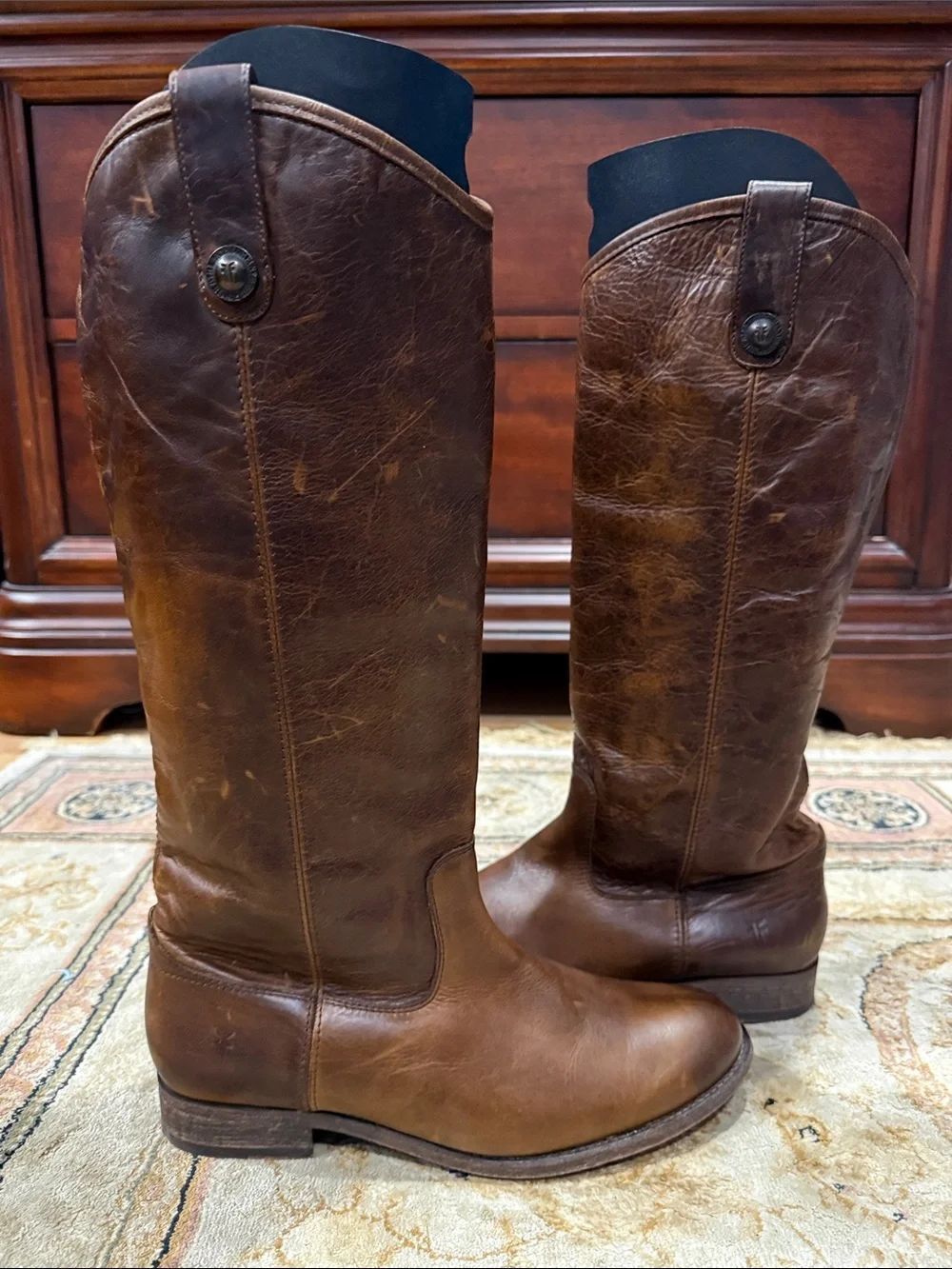 Frye Melissa Button Tall Women’s 9.5B Dark Brown Leather Equestrian Riding Boots
